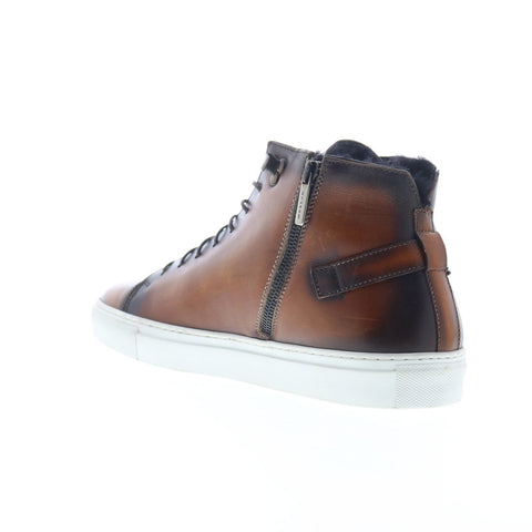 Mezlan Etched High Top Mens Brown Leather Zipper Lifestyle Sneakers Shoes