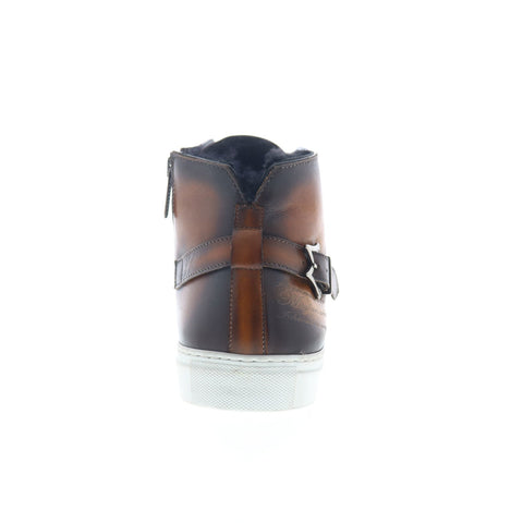 Mezlan Etched High Top Mens Brown Leather Zipper Lifestyle Sneakers Shoes