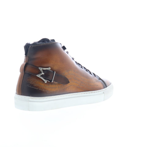 Mezlan Etched High Top Mens Brown Leather Zipper Lifestyle Sneakers Shoes