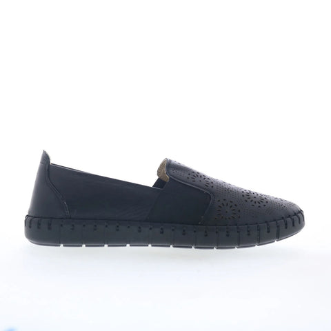 Miz Mooz Mikah Womens Black Leather Slip On Loafer Flats Shoes