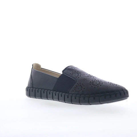 Miz Mooz Mikah Womens Black Leather Slip On Loafer Flats Shoes