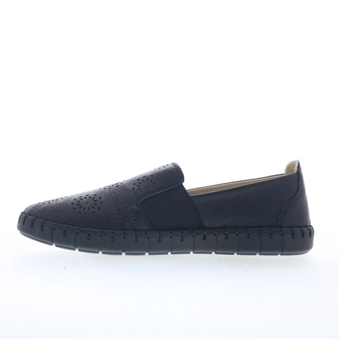 Miz Mooz Mikah Womens Black Leather Slip On Loafer Flats Shoes