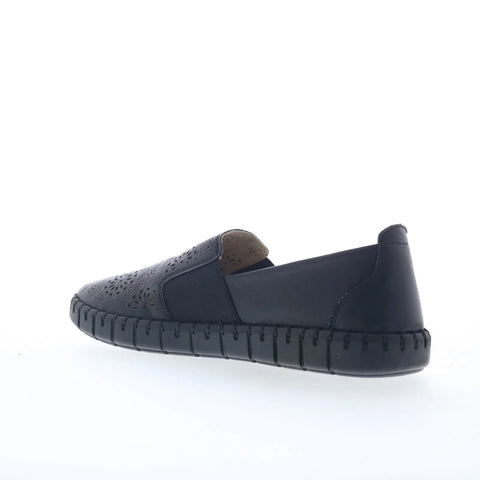 Miz Mooz Mikah Womens Black Leather Slip On Loafer Flats Shoes