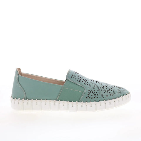 Miz Mooz Mikah Womens Green Leather Slip On Loafer Flats Shoes