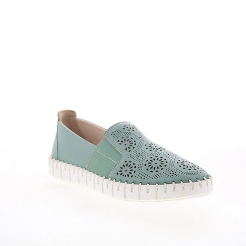 Miz Mooz Mikah Womens Green Leather Slip On Loafer Flats Shoes