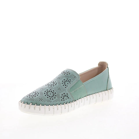 Miz Mooz Mikah Womens Green Leather Slip On Loafer Flats Shoes