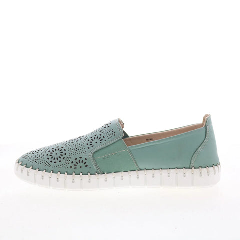 Miz Mooz Mikah Womens Green Leather Slip On Loafer Flats Shoes