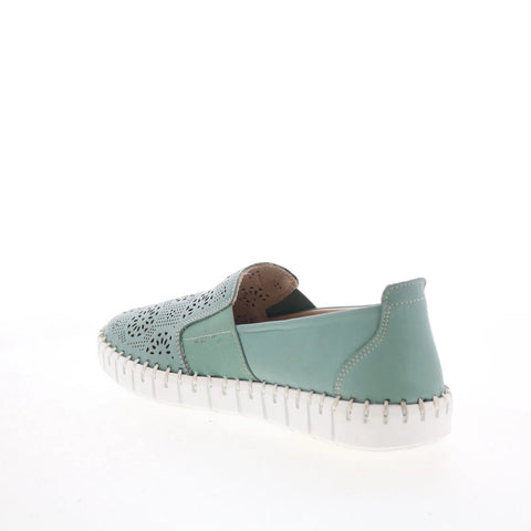 Miz Mooz Mikah Womens Green Leather Slip On Loafer Flats Shoes