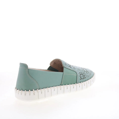 Miz Mooz Mikah Womens Green Leather Slip On Loafer Flats Shoes