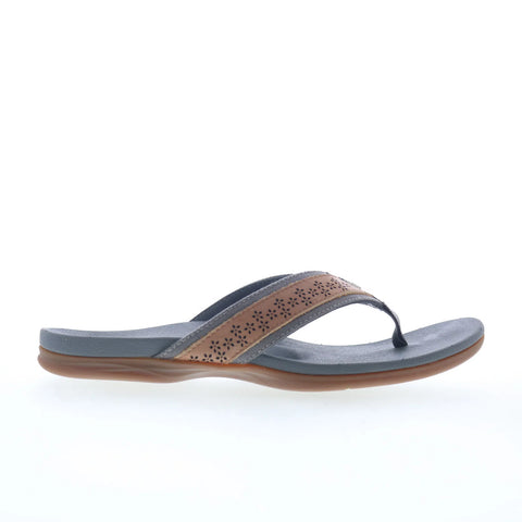 Spenco Miramar SP1223GRY Womens Gray Wide Leather Flip-Flops Sandals Shoes