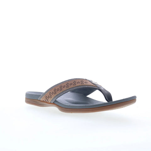Spenco Miramar SP1223GRY Womens Gray Wide Leather Flip-Flops Sandals Shoes
