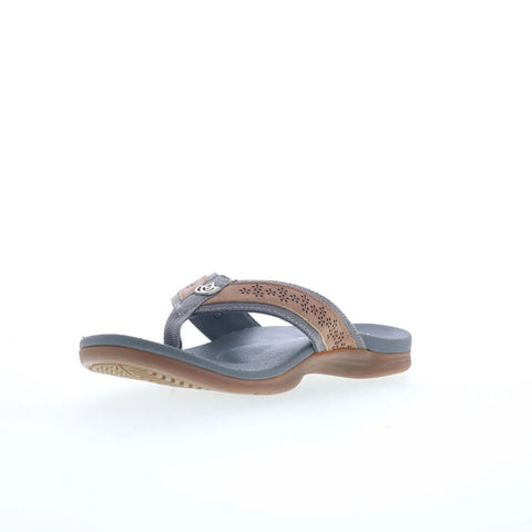 Spenco Miramar SP1223GRY Womens Gray Wide Leather Flip-Flops Sandals Shoes