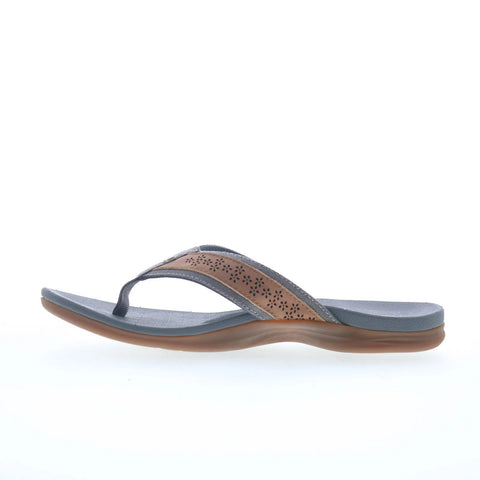 Spenco Miramar SP1223GRY Womens Gray Wide Leather Flip-Flops Sandals Shoes
