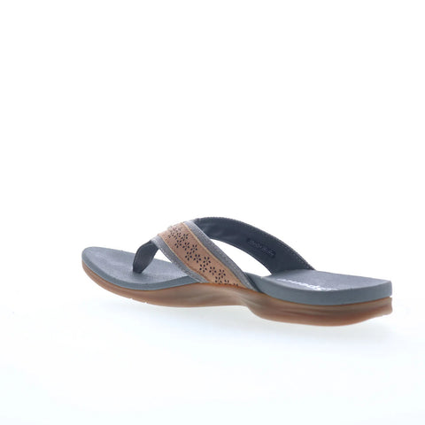 Spenco Miramar SP1223GRY Womens Gray Wide Leather Flip-Flops Sandals Shoes