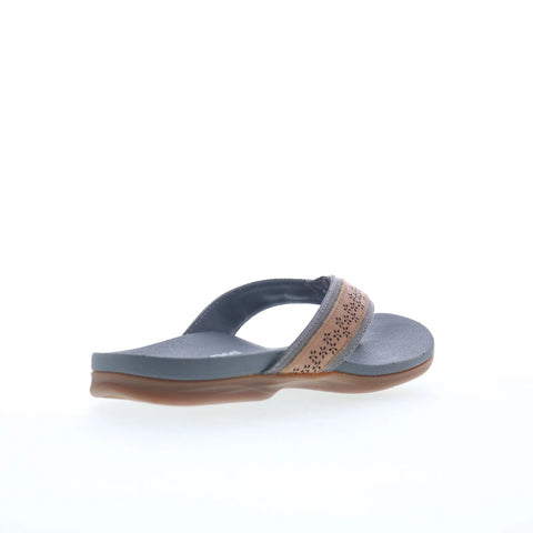 Spenco Miramar SP1223GRY Womens Gray Wide Leather Flip-Flops Sandals Shoes