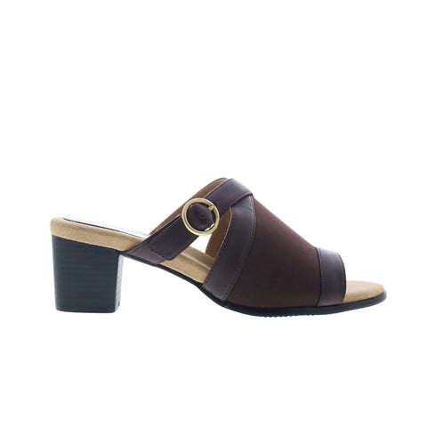 Trotters Mitzie T2515-200 Womens Brown Leather Slip On Heeled Sandals Shoes