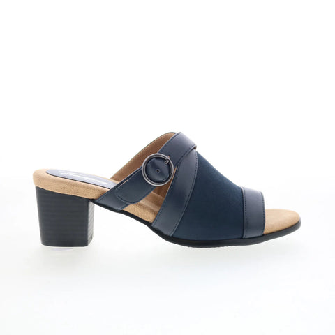 Trotters Mitzie T2515-400 Womens Blue Leather Slip On Heeled Sandals Shoes