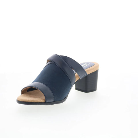 Trotters Mitzie T2515-400 Womens Blue Leather Slip On Heeled Sandals Shoes