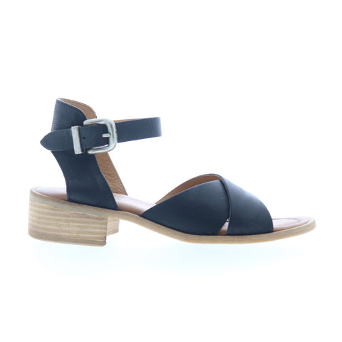 Miz Mooz Moe Womens Black Leather Hook & Loop Heeled Sandals Shoes