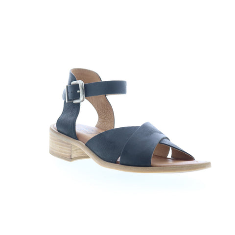 Miz Mooz Moe Womens Black Leather Hook & Loop Heeled Sandals Shoes