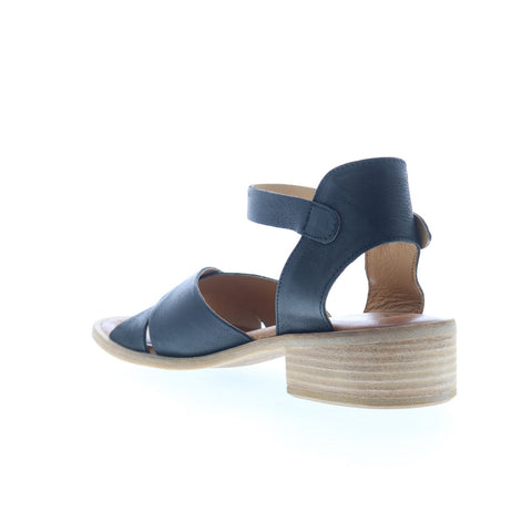 Miz Mooz Moe Womens Black Leather Hook & Loop Heeled Sandals Shoes