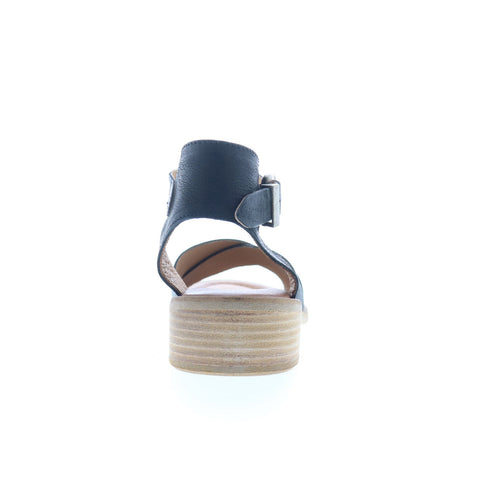 Miz Mooz Moe Womens Black Leather Hook & Loop Heeled Sandals Shoes
