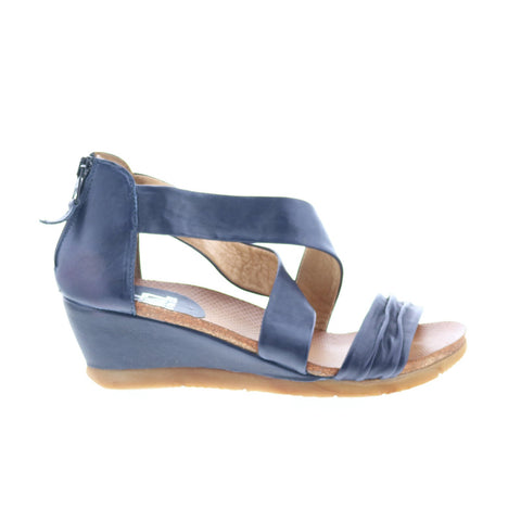 Miz Mooz Monarch Womens Blue Leather Zipper Wedges Sandals Shoes