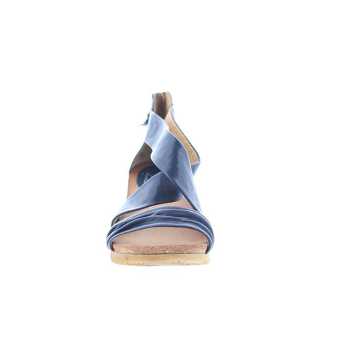 Miz Mooz Monarch Womens Blue Leather Zipper Wedges Sandals Shoes