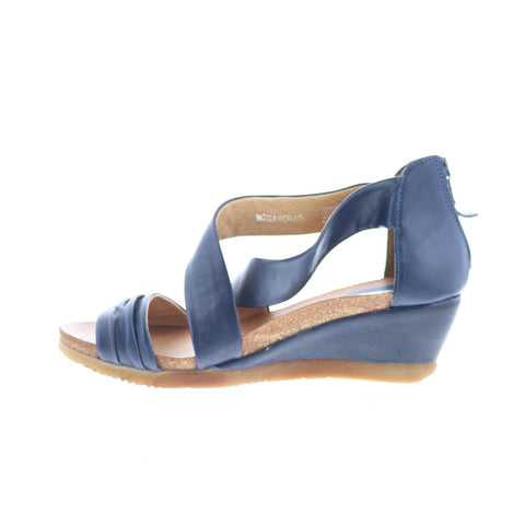 Miz Mooz Monarch Womens Blue Leather Zipper Wedges Sandals Shoes