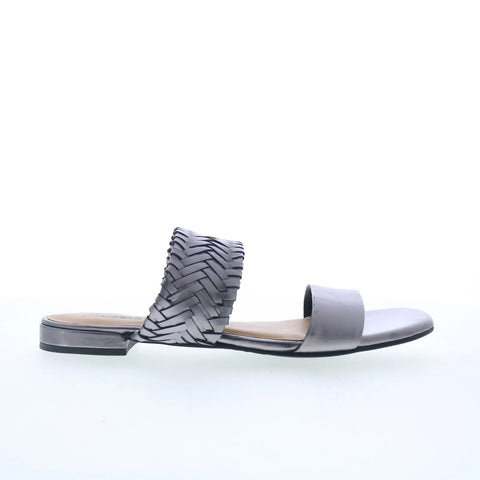 Trotters Nalane T2425-033 Womens Gray Leather Slip On Slides Sandals Shoes