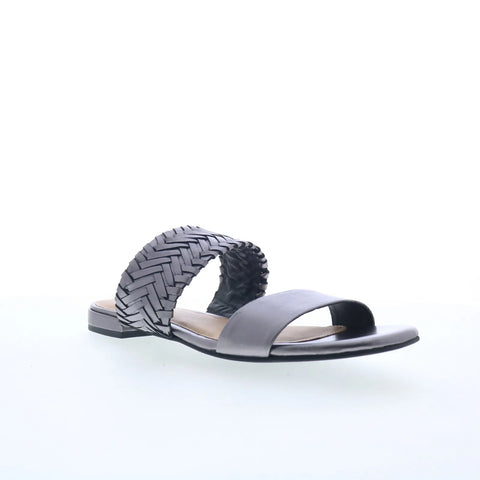 Trotters Nalane T2425-033 Womens Gray Leather Slip On Slides Sandals Shoes