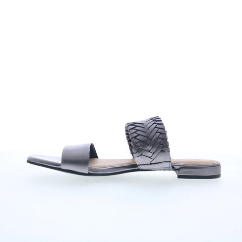 Trotters Nalane T2425-033 Womens Gray Leather Slip On Slides Sandals Shoes