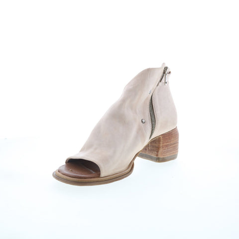 A.S. 98 Naldo Womens Beige Leather Zipper Heeled Sandals Shoes