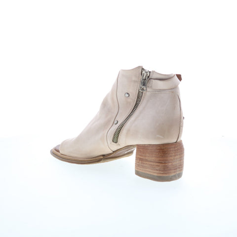 A.S. 98 Naldo Womens Beige Leather Zipper Heeled Sandals Shoes