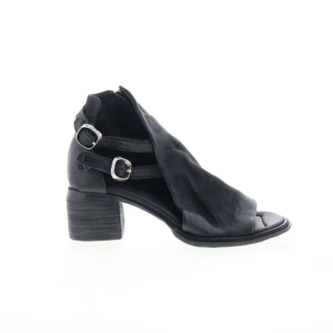 A.S. 98 Naldo Womens Black Leather Zipper Heeled Sandals Shoes