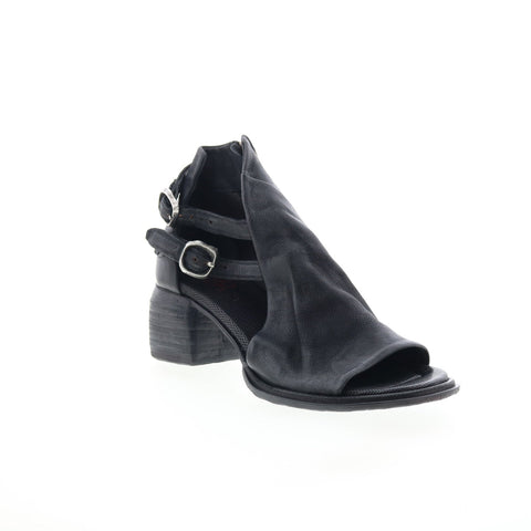 A.S. 98 Naldo Womens Black Leather Zipper Heeled Sandals Shoes