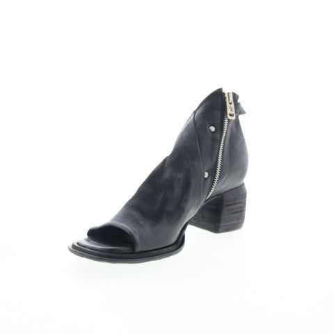 A.S. 98 Naldo Womens Black Leather Zipper Heeled Sandals Shoes