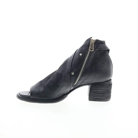 A.S. 98 Naldo Womens Black Leather Zipper Heeled Sandals Shoes