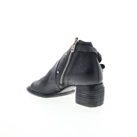A.S. 98 Naldo Womens Black Leather Zipper Heeled Sandals Shoes