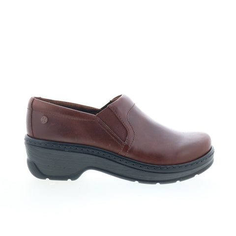 Klogs Mission Womens Brown Wide Leather Slip On Clog Flats Shoes