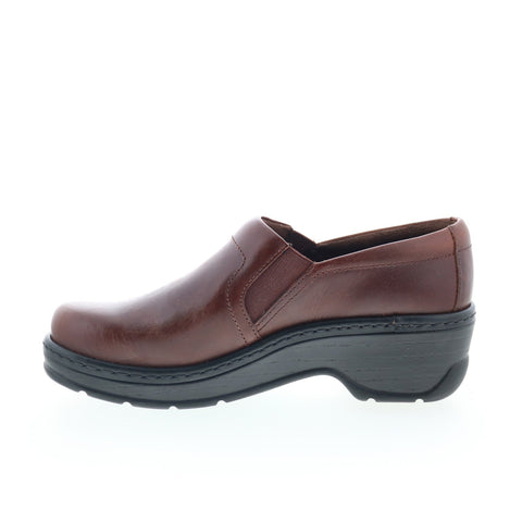 Klogs Womens Brown Leather Slip On Clogs Flats Shoes