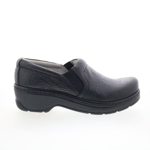 Klogs Womens Black Wide Leather Slip On Clogs Flats Shoes