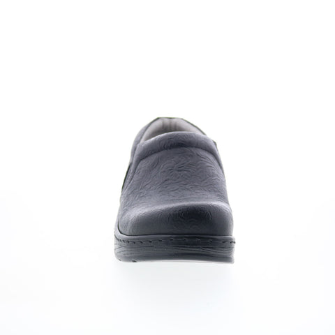 Klogs Womens Black Wide Leather Slip On Clogs Flats Shoes