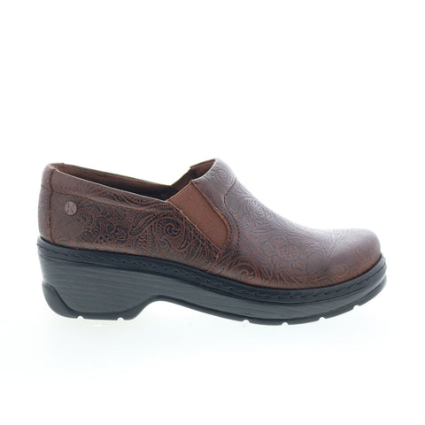 Klogs Womens Brown Leather Slip On Clogs Flats Shoes