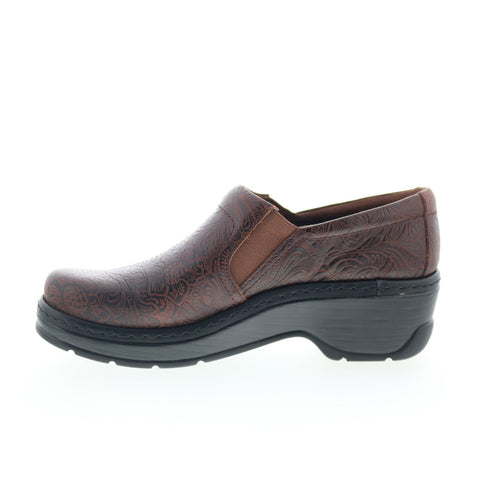 Klogs Womens Brown Leather Slip On Clogs Flats Shoes