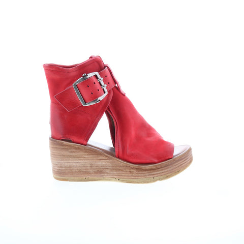 A.S. 98 Naya Womens Red Leather Hook & Loop Wedges Sandals Shoes