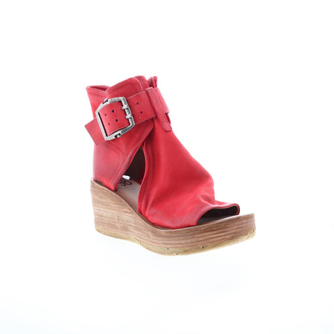 A.S. 98 Naya Womens Red Leather Hook & Loop Wedges Sandals Shoes