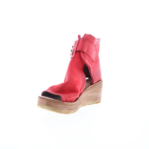 A.S. 98 Naya Womens Red Leather Hook & Loop Wedges Sandals Shoes