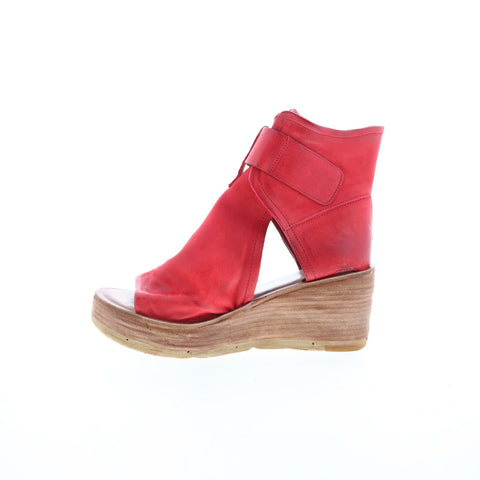 A.S. 98 Naya Womens Red Leather Hook & Loop Wedges Sandals Shoes