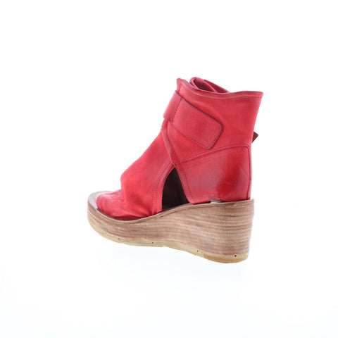 A.S. 98 Naya Womens Red Leather Hook & Loop Wedges Sandals Shoes